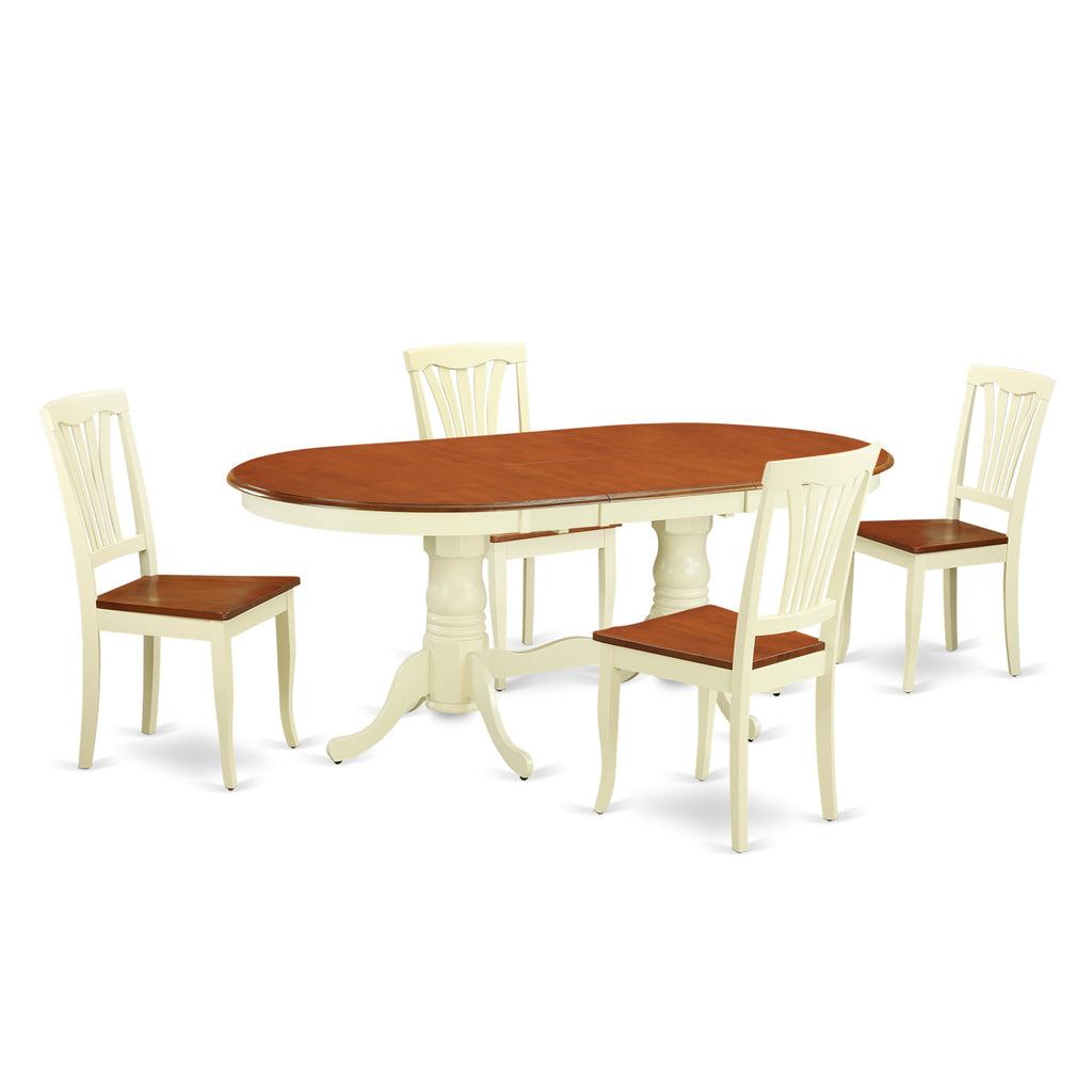 East West Furniture PLAV5-WHI-W 5 Piece Dining Room Table Set Includes an Oval Kitchen Table with Butterfly Leaf and 4 Dining Chairs, 42x78 Inch, Buttermilk & Cherry