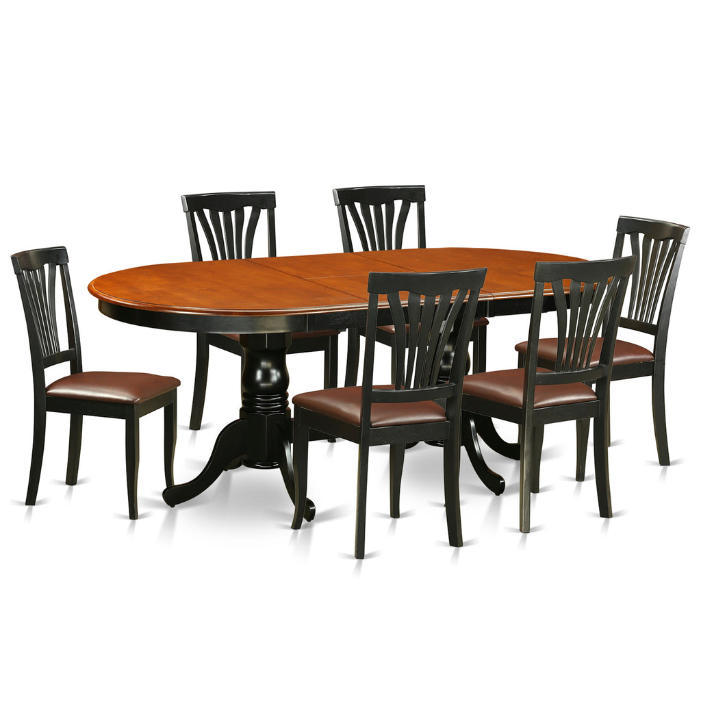 East West Furniture PLAV7-BCH-LC 7 Piece Dining Table Set Consist of an Oval Dinner Table with Butterfly Leaf and 6 Faux Leather Dining Room Chairs, 42x78 Inch, Black & Cherry