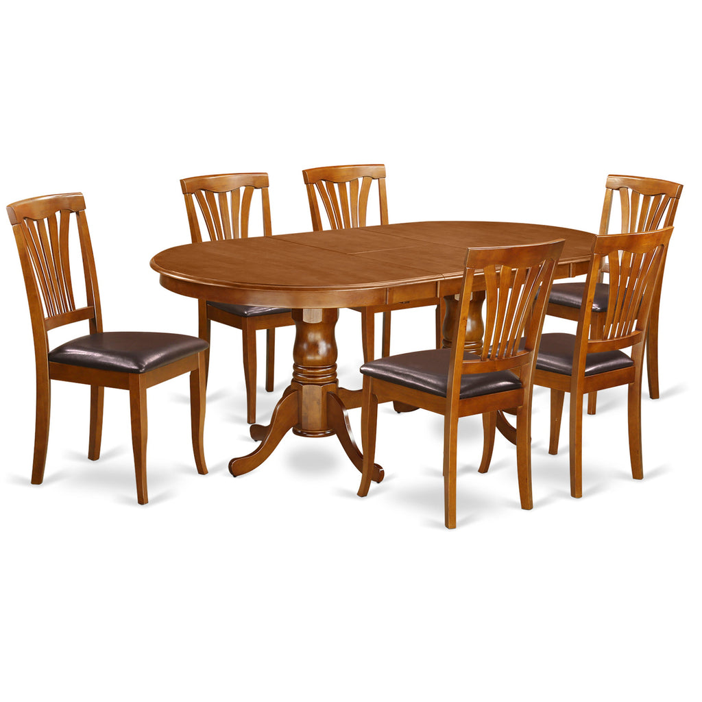 East West Furniture PLAV7-SBR-LC 7 Piece Dining Set Consist of an Oval Dining Table with Butterfly Leaf and 6 Faux Leather Kitchen Room Chairs, 42x78 Inch, Saddle Brown