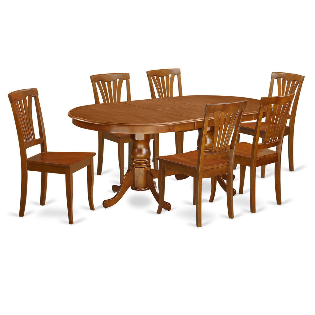 East West Furniture PLAV7-SBR-W 7 Piece Dining Room Furniture Set Consist of an Oval Wooden Table with Butterfly Leaf and 6 Kitchen Dining Chairs, 42x78 Inch, Saddle Brown