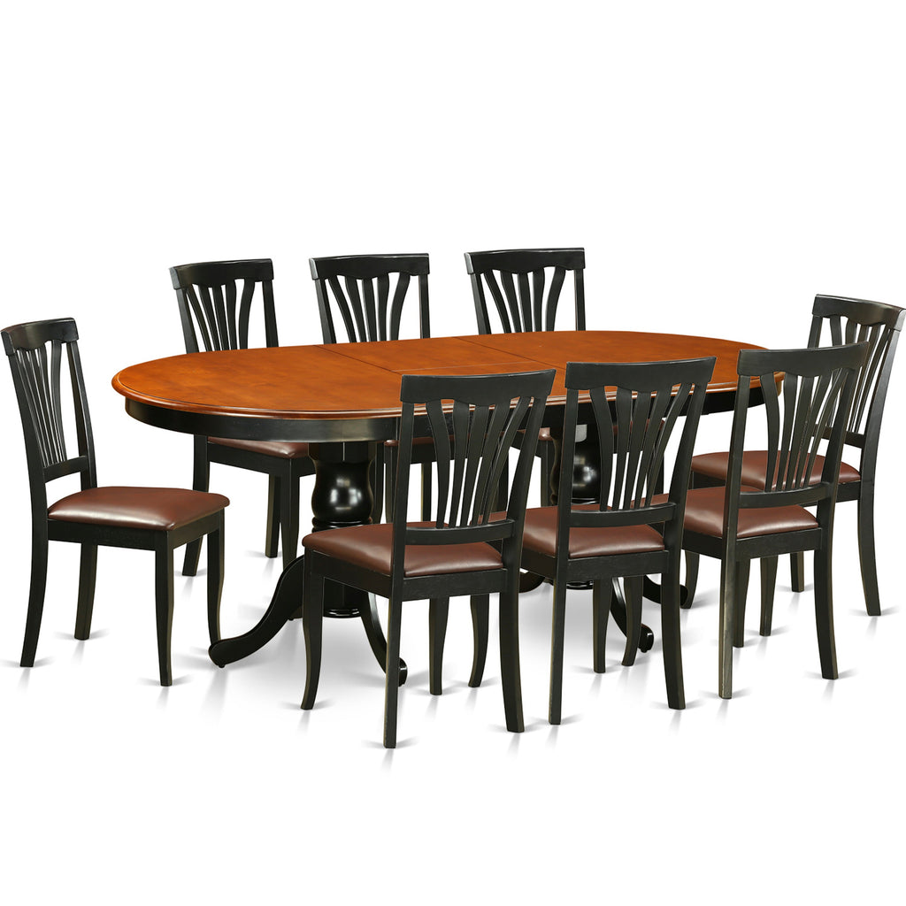 East West Furniture PLAV9-BCH-LC 9 Piece Dining Room Table Set Includes an Oval Kitchen Table with Butterfly Leaf and 8 Faux Leather Upholstered Dining Chairs, 42x78 Inch, Black & Cherry
