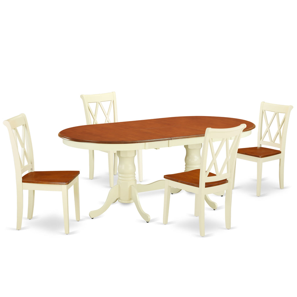PLCL5-BMK-W 5Pc Dining Set - 42x78" Oval Table and 4 Kitchen Chairs - Buttermilk & Cherry Color