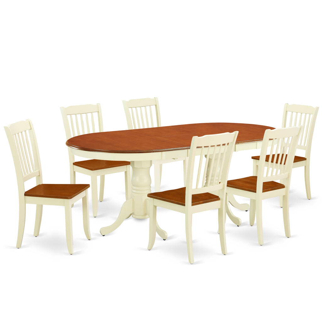 East West Furniture PLDA7-BMK-W 7 Piece Dining Room Table Set Consist of an Oval Wooden Table with Butterfly Leaf and 6 Kitchen Dining Chairs, 42x78 Inch, Buttermilk & Cherry