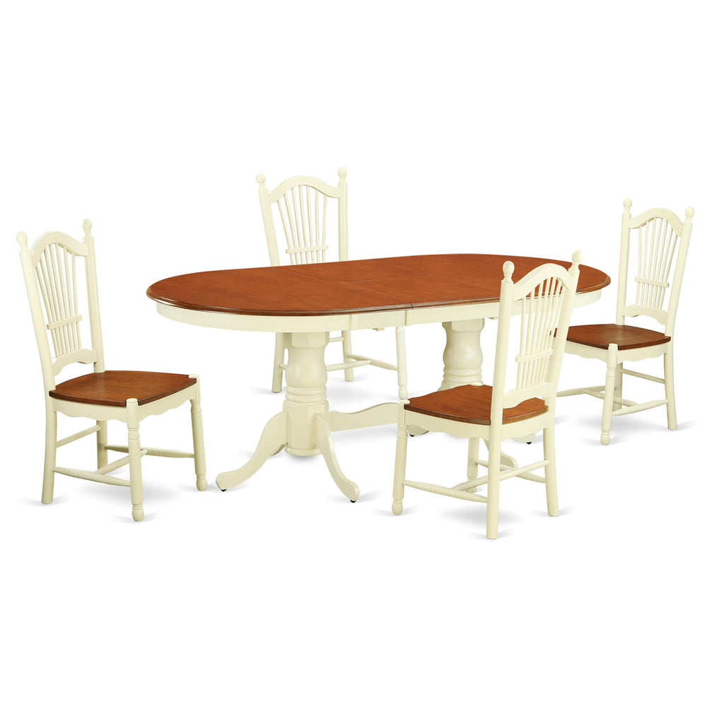 East West Furniture PLDO5-WHI-W 5 Piece Modern Dining Table Set Includes an Oval Wooden Table with Butterfly Leaf and 4 Dining Chairs, 42x78 Inch, Buttermilk & Cherry