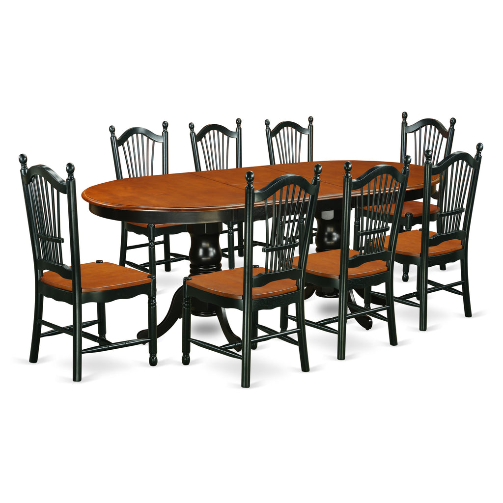 East West Furniture PLDO9-BCH-W 9 Piece Dining Room Furniture Set Includes an Oval Wooden Table with Butterfly Leaf and 8 Kitchen Dining Chairs, 42x78 Inch, Black & Cherry