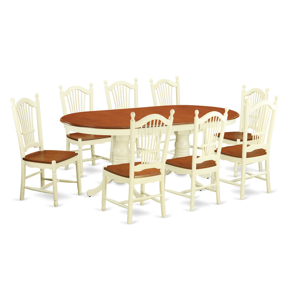 East West Furniture PLDO9-WHI-W 9 Piece Dining Room Furniture Set Includes an Oval Kitchen Table with Butterfly Leaf and 8 Dining Chairs, 42x78 Inch, Buttermilk & Cherry