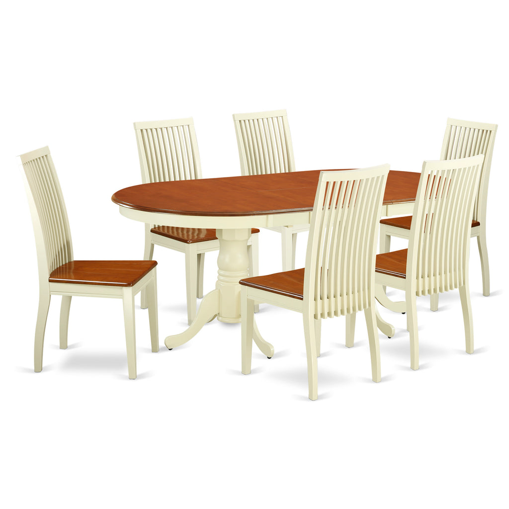 East West Furniture PLIP7-BMK-W 7 Piece Kitchen Table Set Consist of an Oval Dining Table with Butterfly Leaf and 6 Dining Room Chairs, 42x78 Inch, Buttermilk & Cherry