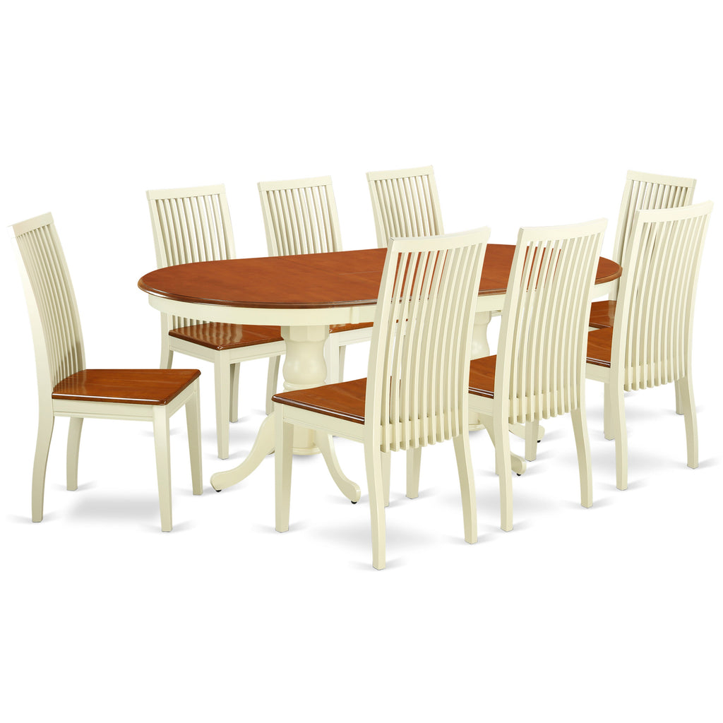 East West Furniture PLIP9-BMK-W 9 Piece Dining Room Table Set Includes an Oval Kitchen Table with Butterfly Leaf and 8 Dining Chairs, 42x78 Inch, Buttermilk & Cherry