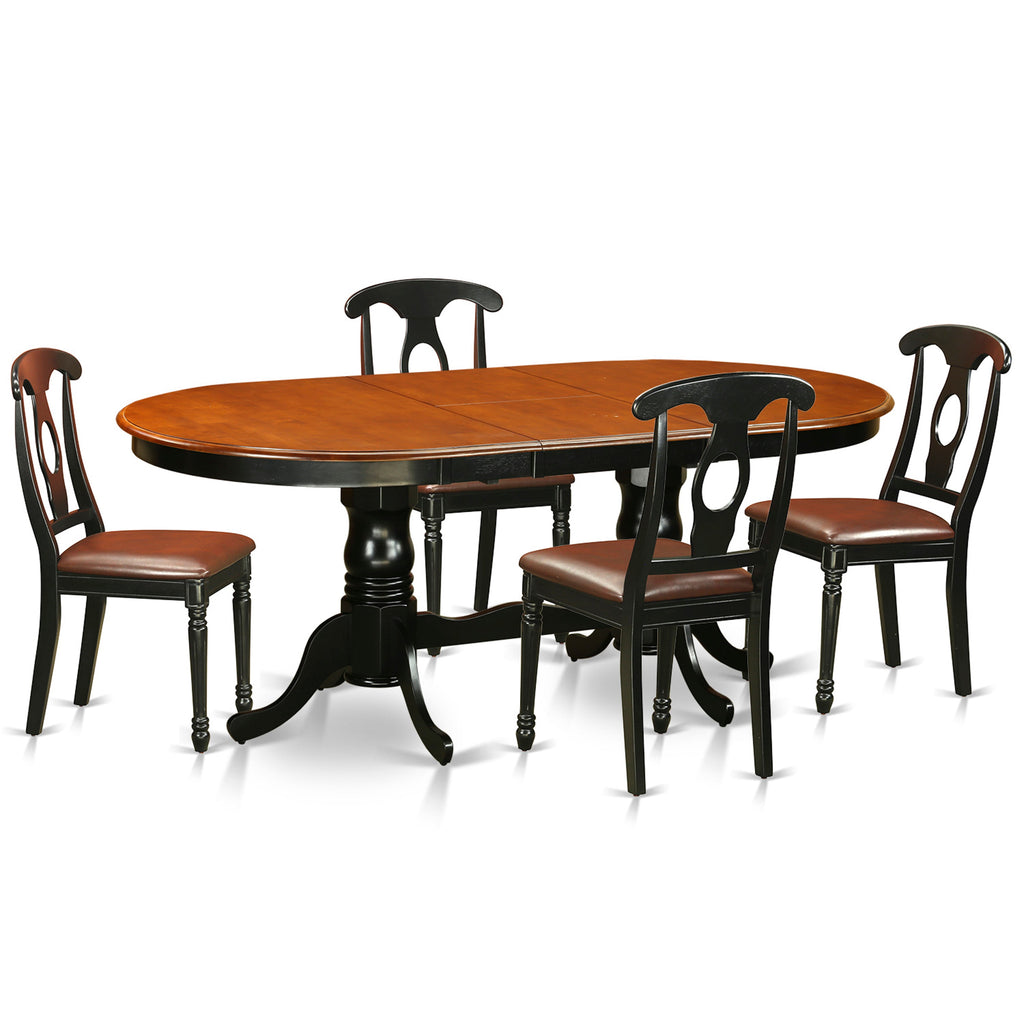 East West Furniture PLKE5-BCH-LC 5 Piece Dining Room Furniture Set Includes an Oval Kitchen Table with Butterfly Leaf and 4 Faux Leather Upholstered Dining Chairs, 42x78 Inch, Black & Cherry