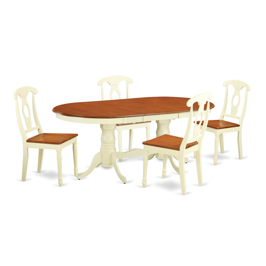 East West Furniture PLKE5-WHI-W 5 Piece Dining Table Set for 4 Includes an Oval Kitchen Table with Butterfly Leaf and 4 Kitchen Dining Chairs, 42x78 Inch, Buttermilk & Cherry
