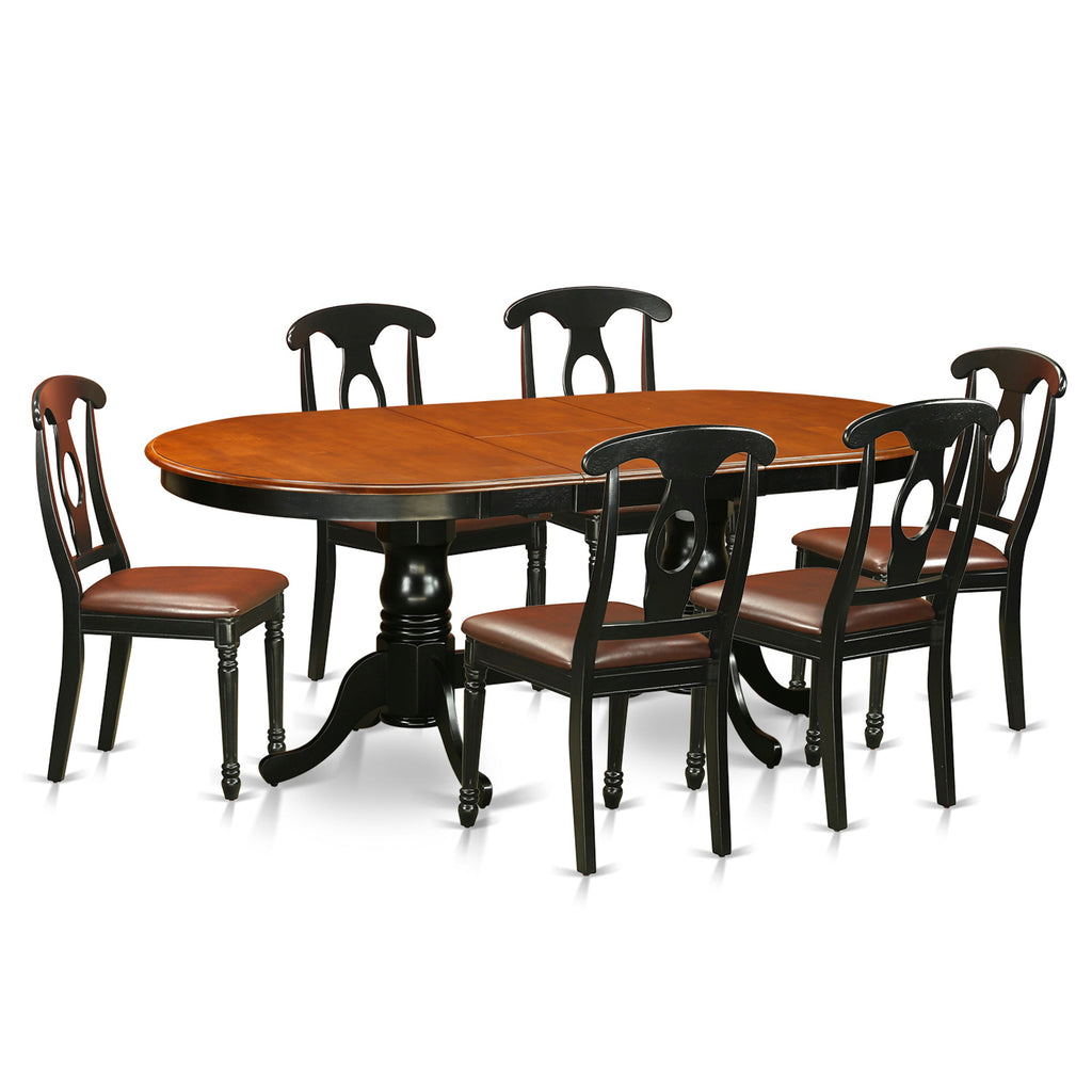 East West Furniture PLKE7-BCH-LC 7 Piece Dining Table Set Consist of an Oval Dinner Table with Butterfly Leaf and 6 Faux Leather Dining Room Chairs, 42x78 Inch, Black & Cherry