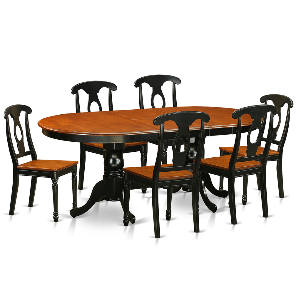 East West Furniture PLKE7-BCH-W 7 Piece Kitchen Table & Chairs Set Consist of an Oval Dining Room Table with Butterfly Leaf and 6 Dining Chairs, 42x78 Inch, Black & Cherry