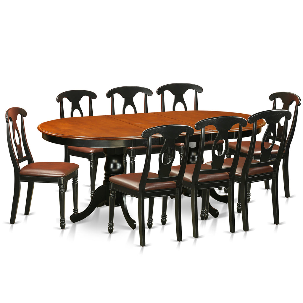 East West Furniture PLKE9-BCH-LC 9 Piece Dining Room Furniture Set Includes an Oval Kitchen Table with Butterfly Leaf and 8 Faux Leather Upholstered Dining Chairs, 42x78 Inch, Black & Cherry