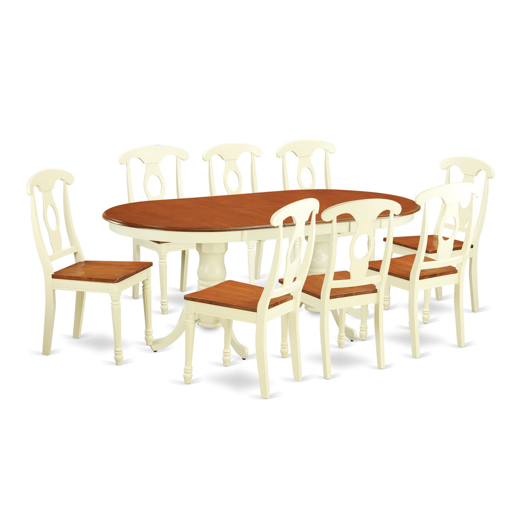 East West Furniture PLKE9-WHI-W 9 Piece Dining Table Set Includes an Oval Dinner Table with Butterfly Leaf and 8 Dining Room Chairs, 42x78 Inch, Buttermilk & Cherry