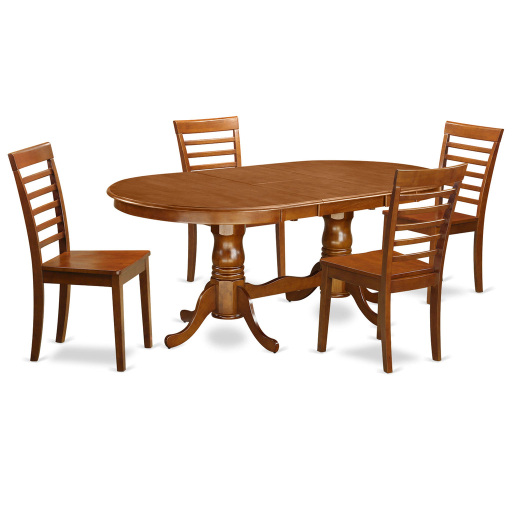 East West Furniture PLML5-SBR-W 5 Piece Dining Room Furniture Set Includes an Oval Kitchen Table with Butterfly Leaf and 4 Dining Chairs, 42x78 Inch, Saddle Brown