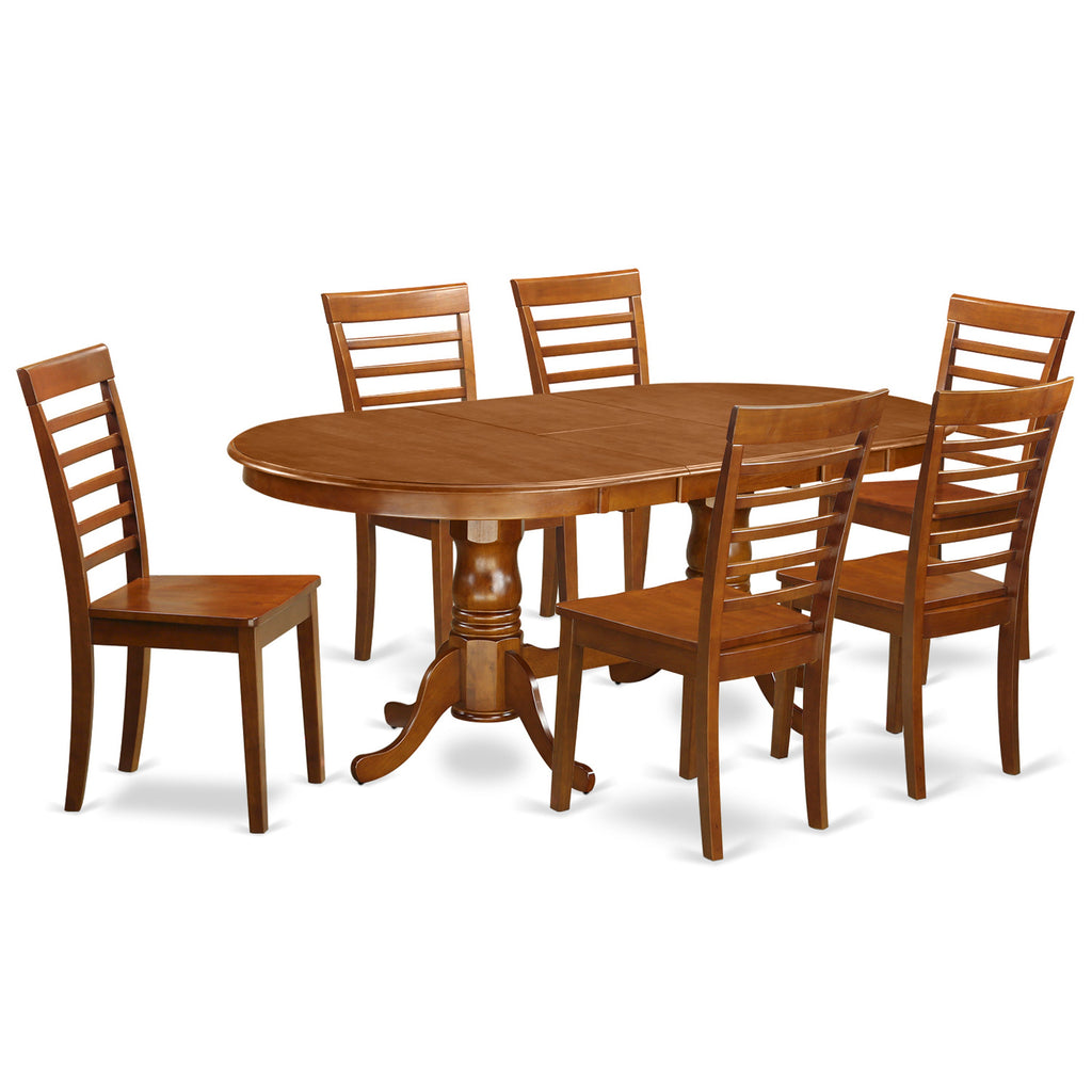 East West Furniture PLML7-SBR-W 7 Piece Kitchen Table Set Consist of an Oval Dining Table with Butterfly Leaf and 6 Dining Room Chairs, 42x78 Inch, Saddle Brown