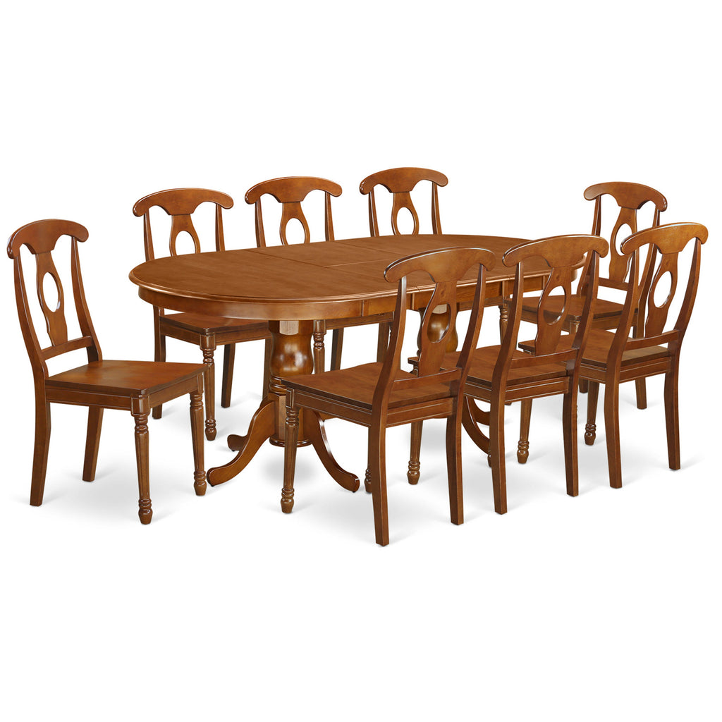 East West Furniture PLNA9-SBR-W 9 Piece Dining Room Furniture Set Includes an Oval Kitchen Table with Butterfly Leaf and 8 Dining Chairs, 42x78 Inch, Saddle Brown