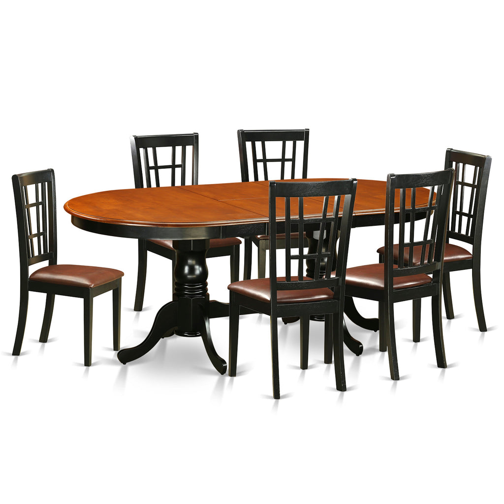 East West Furniture PLNI7-BCH-LC 7 Piece Modern Dining Table Set Consist of an Oval Wooden Table with Butterfly Leaf and 6 Faux Leather Dining Room Chairs, 42x78 Inch, Black & Cherry