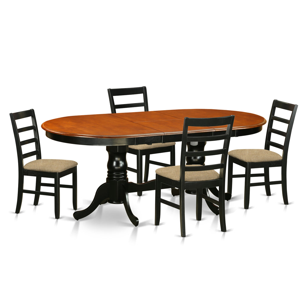 East West Furniture PLPF5-BCH-C 5 Piece Kitchen Table Set for 4 Includes an Oval Dining Room Table with Butterfly Leaf and 4 Linen Fabric Upholstered Chairs, 42x78 Inch, Black & Cherry