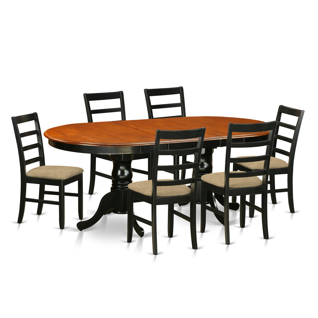 East West Furniture PLPF7-BCH-C 7 Piece Dining Table Set Consist of an Oval Dinner Table with Butterfly Leaf and 6 Linen Fabric Dining Room Chairs, 42x78 Inch, Black & Cherry