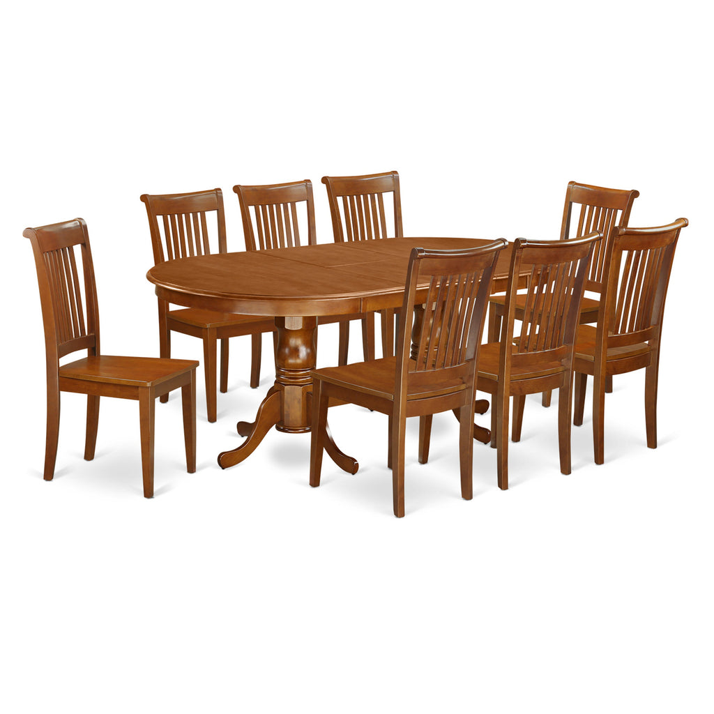 East West Furniture PLPO9-SBR-W 9 Piece Dining Room Furniture Set Includes an Oval Kitchen Table with Butterfly Leaf and 8 Dining Chairs, 42x78 Inch, Saddle Brown