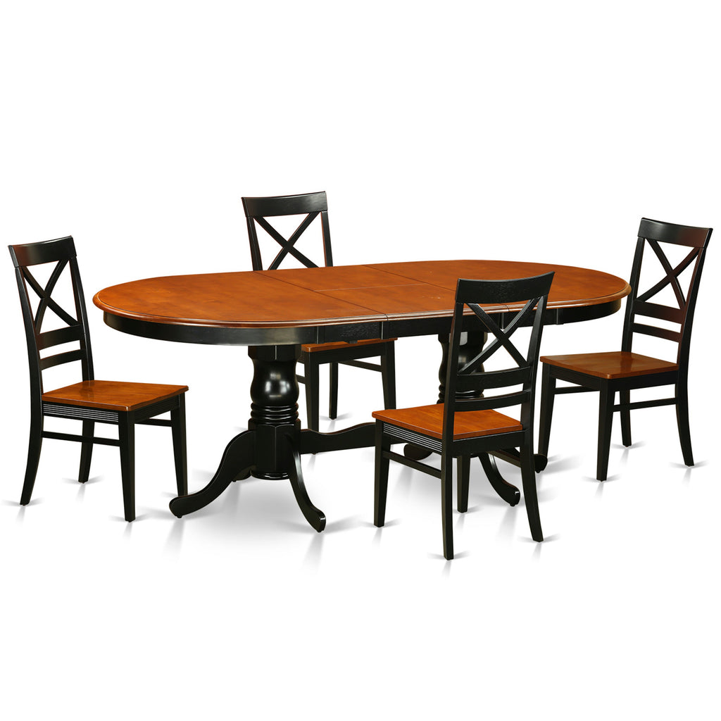 East West Furniture PLQU5-BCH-W 5 Piece Kitchen Table Set for 4 Includes an Oval Dining Room Table with Butterfly Leaf and 4 Dining Chairs, 42x78 Inch, Black & Cherry