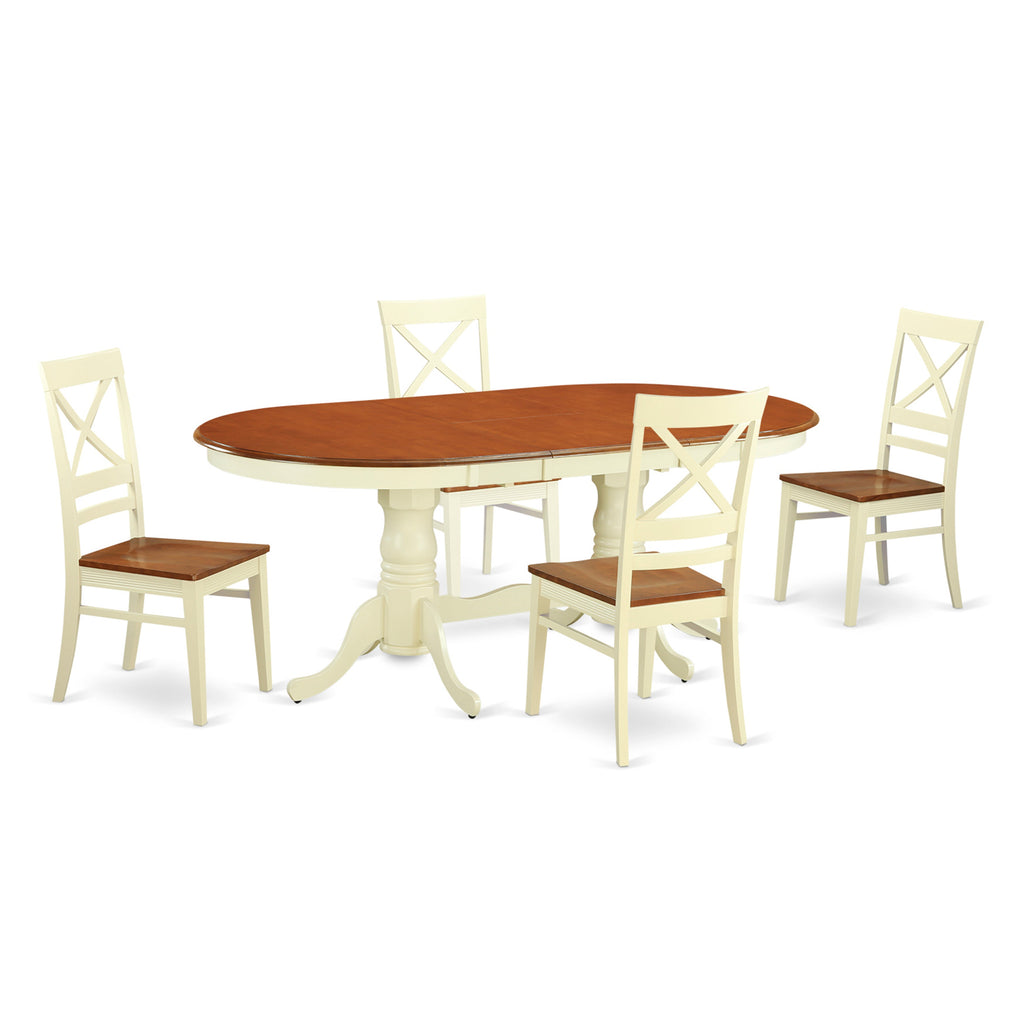 East West Furniture PLQU5-WHI-W 5 Piece Modern Dining Table Set Includes an Oval Wooden Table with Butterfly Leaf and 4 Dining Room Chairs, 42x78 Inch, Buttermilk & Cherry