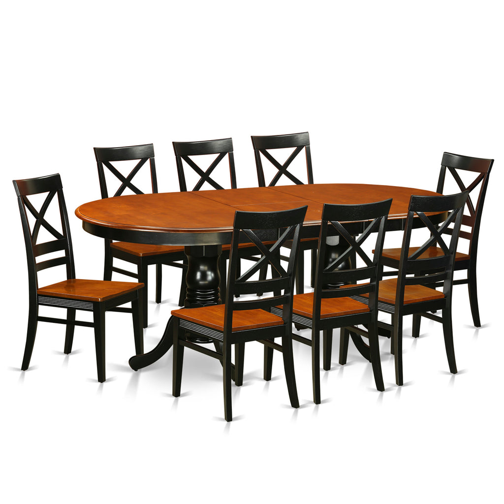 East West Furniture PLQU9-BCH-W 9 Piece Dining Table Set Includes an Oval Dinner Table with Butterfly Leaf and 8 Dining Room Chairs, 42x78 Inch, Black & Cherry