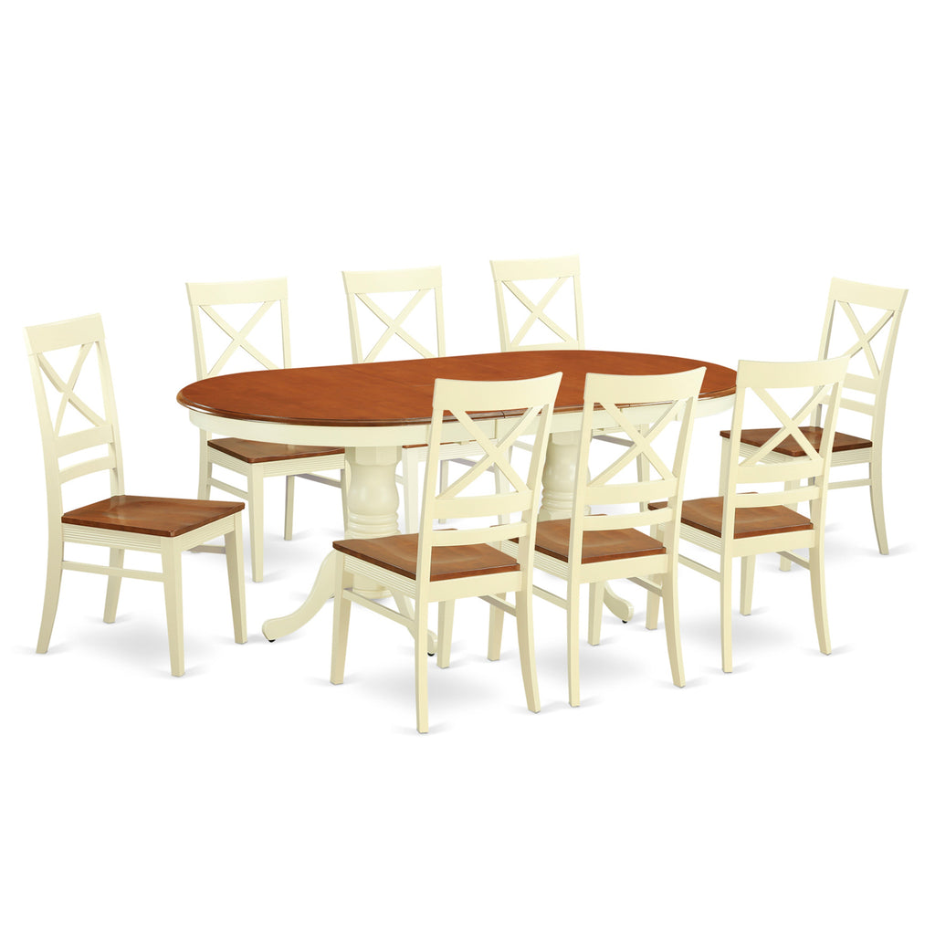 East West Furniture PLQU9-WHI-W 9 Piece Dining Room Furniture Set Includes an Oval Kitchen Table with Butterfly Leaf and 8 Dining Chairs, 42x78 Inch, Buttermilk & Cherry