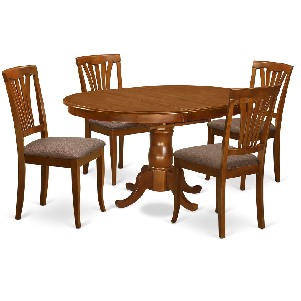 East West Furniture POAV5-SBR-C 5 Piece Dinette Set for 4 Includes an Oval Dining Room Table with Butterfly Leaf and 4 Linen Fabric Kitchen Dining Chairs, 42x60 Inch, Saddle Brown