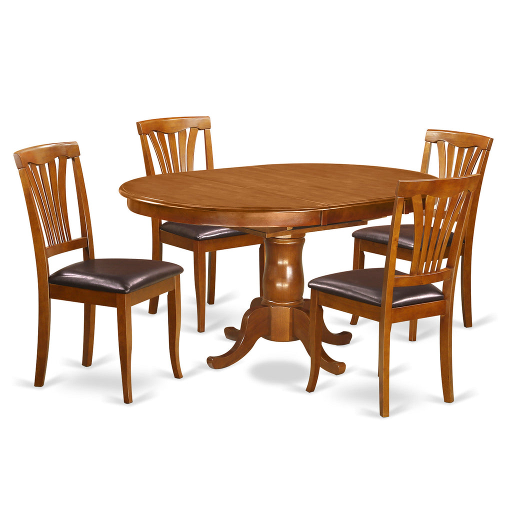 East West Furniture POAV5-SBR-LC 5 Piece Kitchen Table Set for 4 Includes an Oval Dining Room Table with Butterfly Leaf and 4 Faux Leather Upholstered Chairs, 42x60 Inch, Saddle Brown