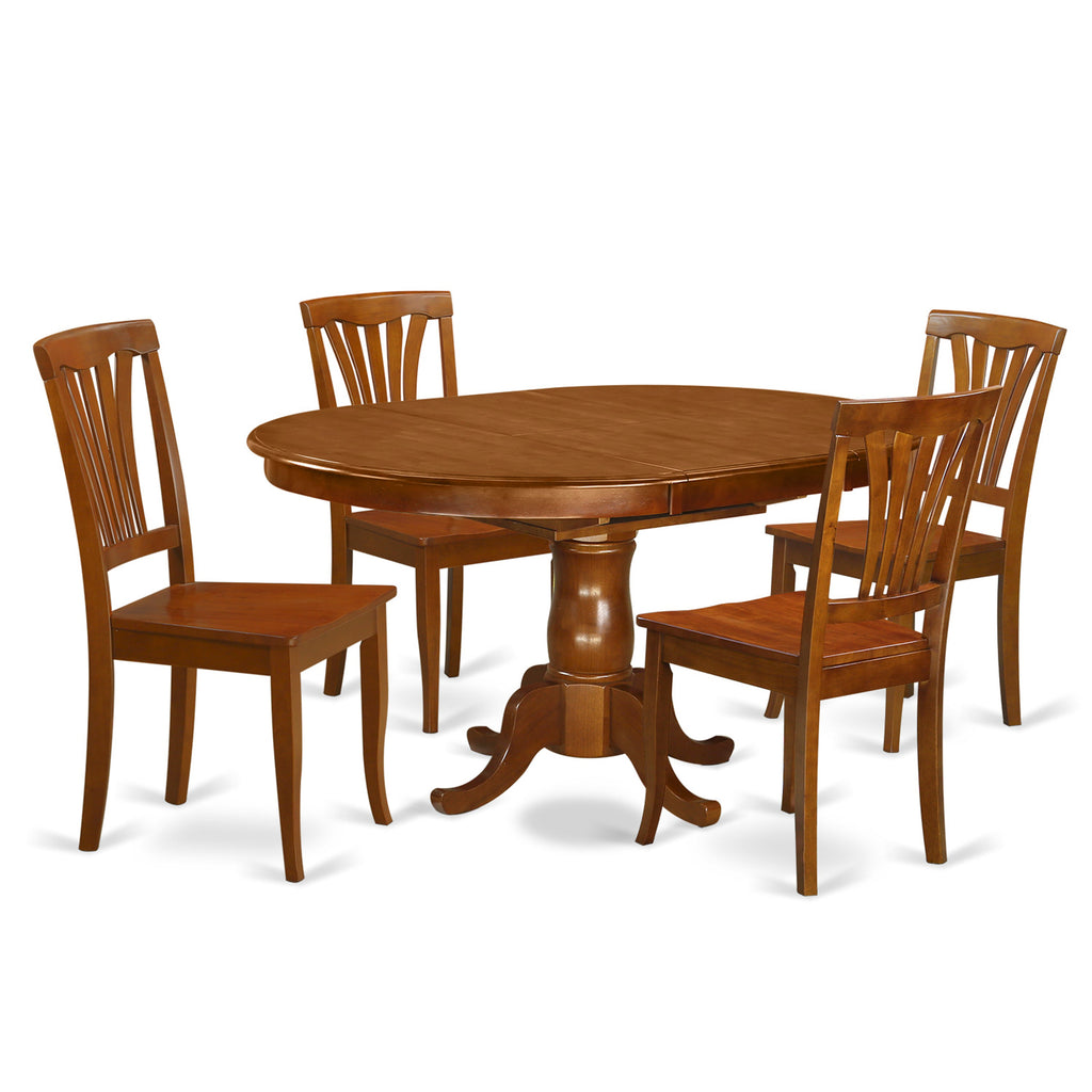 East West Furniture POAV5-SBR-W 5 Piece Modern Dining Table Set Includes an Oval Wooden Table with Butterfly Leaf and 4 Dining Chairs, 42x60 Inch, Saddle Brown