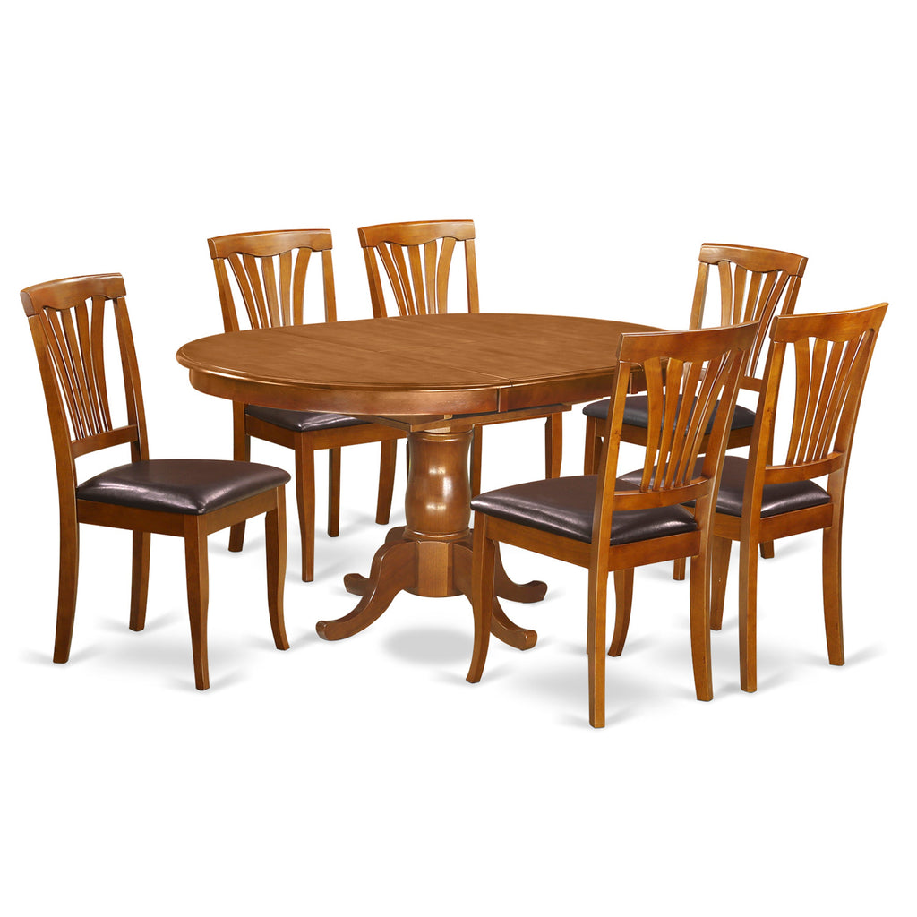 East West Furniture POAV7-SBR-LC 7 Piece Dining Set Consist of an Oval Dining Room Table with Butterfly Leaf and 6 Faux Leather Upholstered Chairs, 42x60 Inch, Saddle Brown