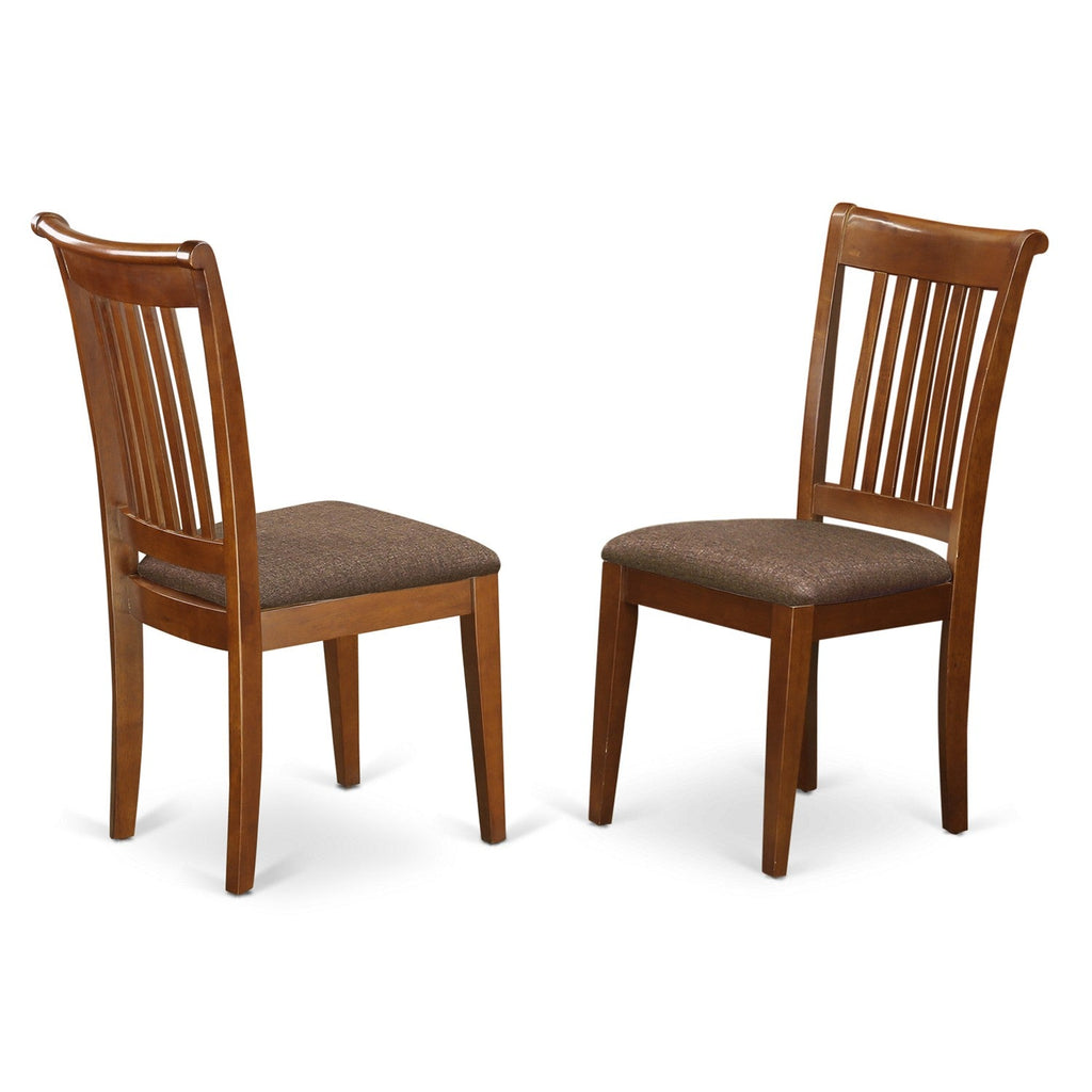 East West Furniture POC-SBR-C Portland Dining Chairs - Linen Fabric Upholstered Wooden Chairs, Set of 2, Saddle Brown