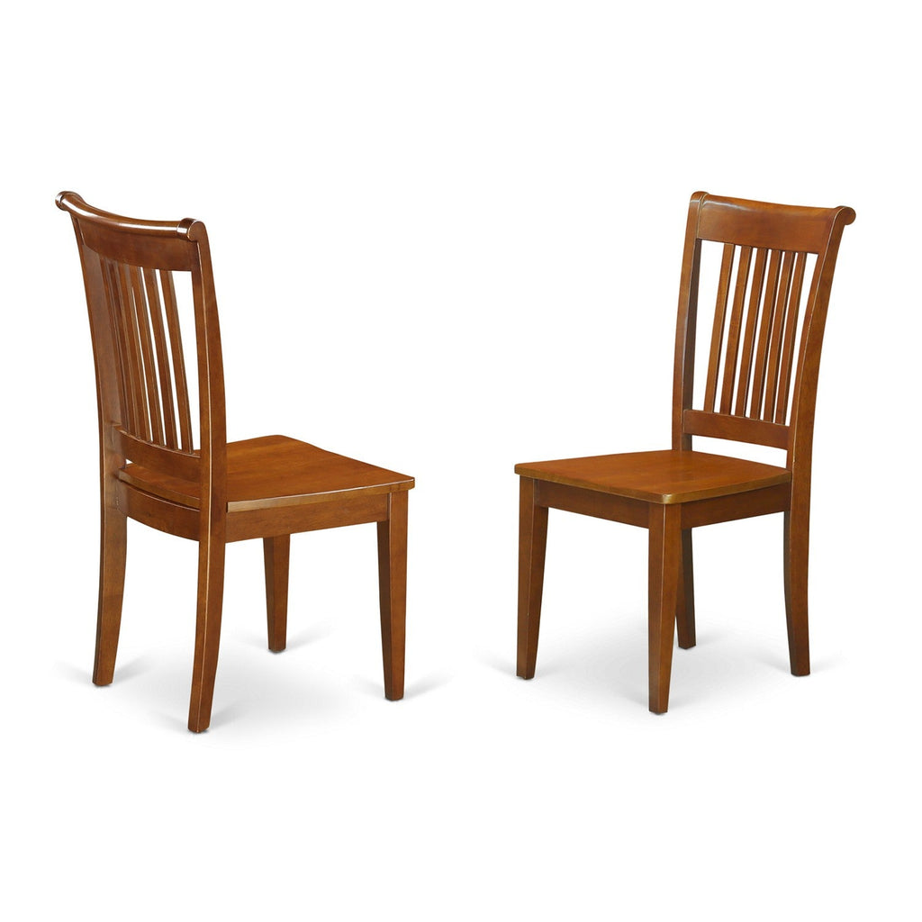 East West Furniture POC-SBR-W Portland Dining Room Chairs - Slat Back Wood Seat Chairs, Set of 2, Saddle Brown
