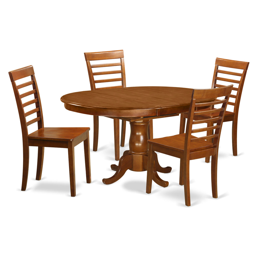 East West Furniture POML5-SBR-W 5 Piece Modern Dining Table Set Includes an Oval Wooden Table with Butterfly Leaf and 4 Dining Room Chairs, 42x60 Inch, Saddle Brown