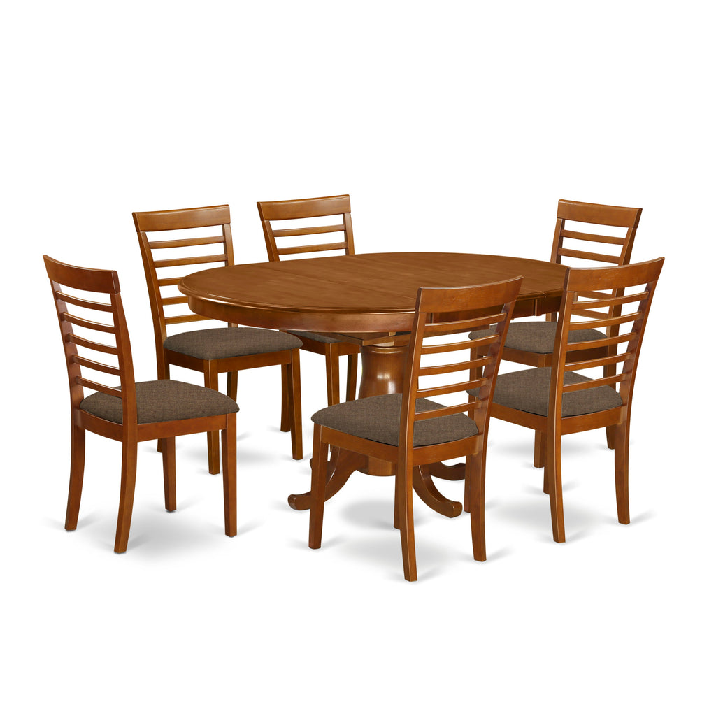 East West Furniture POML7-SBR-C 7 Piece Kitchen Table & Chairs Set Consist of an Oval Dining Table with Butterfly Leaf and 6 Linen Fabric Dining Room Chairs, 42x60 Inch, Saddle Brown