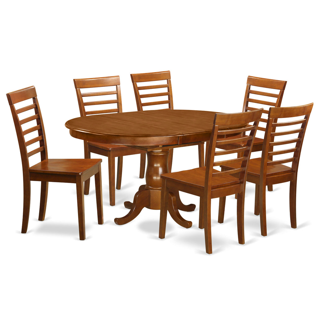 East West Furniture POML7-SBR-W 7 Piece Kitchen Table & Chairs Set Consist of an Oval Dining Table with Butterfly Leaf and 6 Dining Room Chairs, 42x60 Inch, Saddle Brown