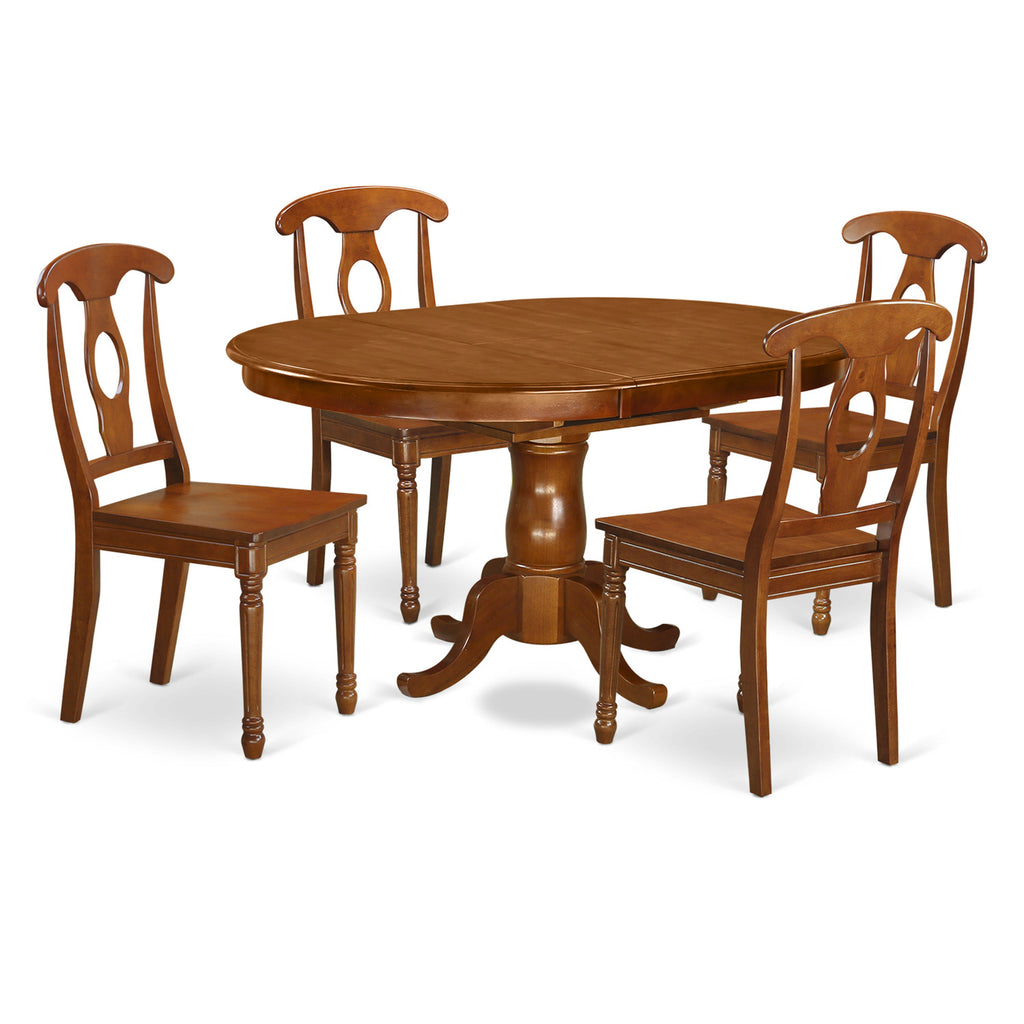 East West Furniture PONA5-SBR-W 5 Piece Dining Room Furniture Set Includes an Oval Kitchen Table with Butterfly Leaf and 4 Dining Chairs, 42x60 Inch, Saddle Brown