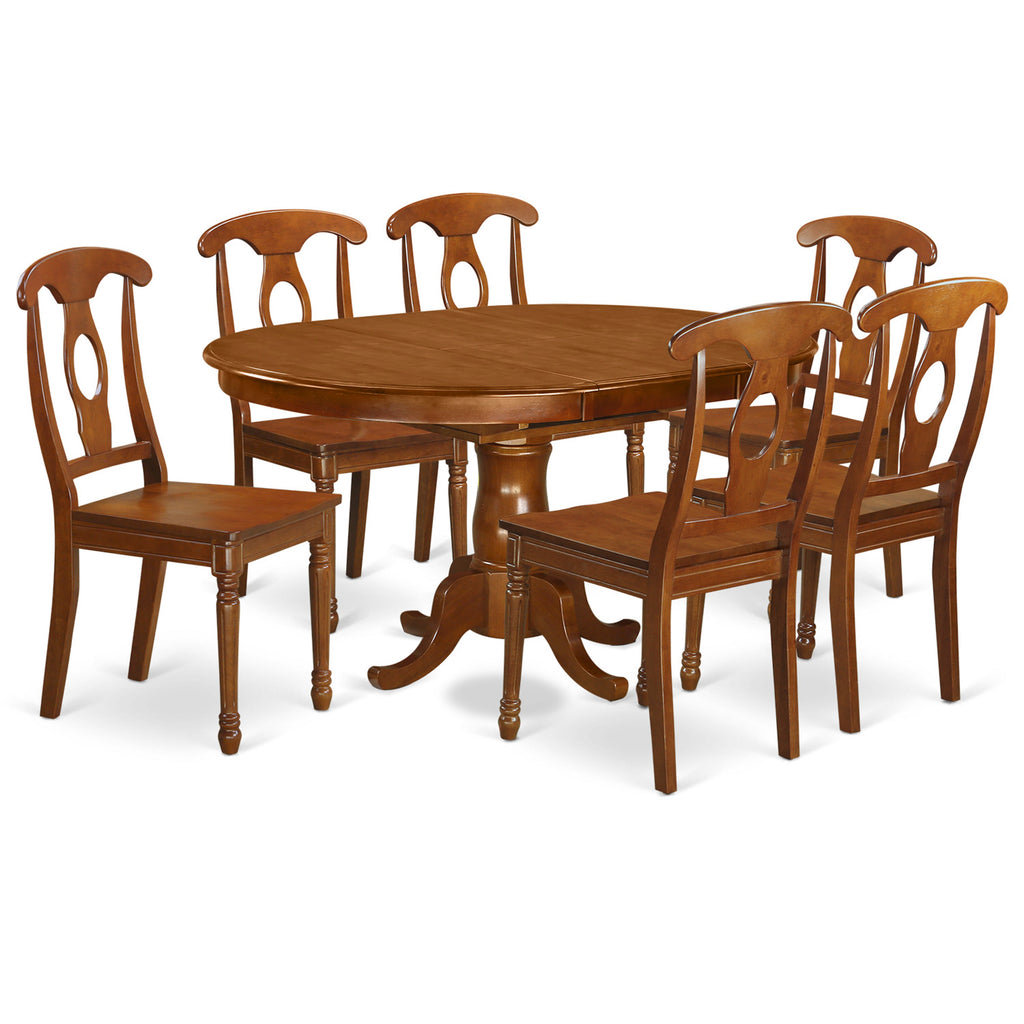 East West Furniture PONA7-SBR-W 7 Piece Kitchen Table Set Consist of an Oval Dining Table with Butterfly Leaf and 6 Dining Chairs, 42x60 Inch, Saddle Brown