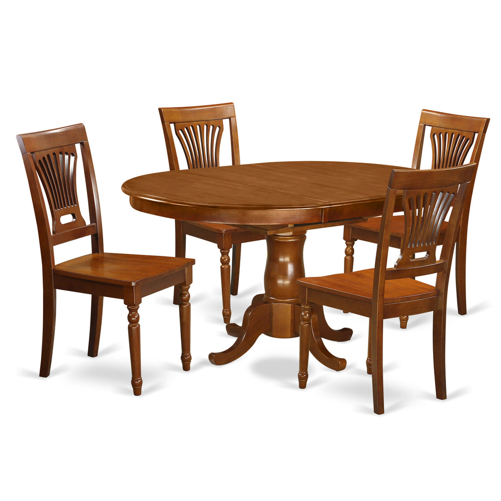East West Furniture POPL5-SBR-W 5 Piece Dining Set Includes an Oval Dining Room Table with Butterfly Leaf and 4 Wood Seat Chairs, 42x60 Inch, Saddle Brown