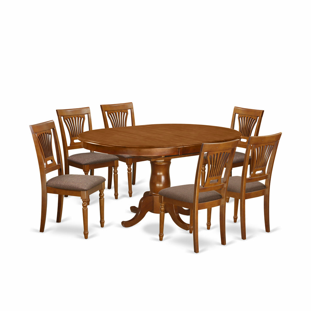 East West Furniture POPL7-SBR-C 7 Piece Dining Room Furniture Set Consist of an Oval Kitchen Table with Butterfly Leaf and 6 Linen Fabric Upholstered Chairs, 42x60 Inch, Saddle Brown