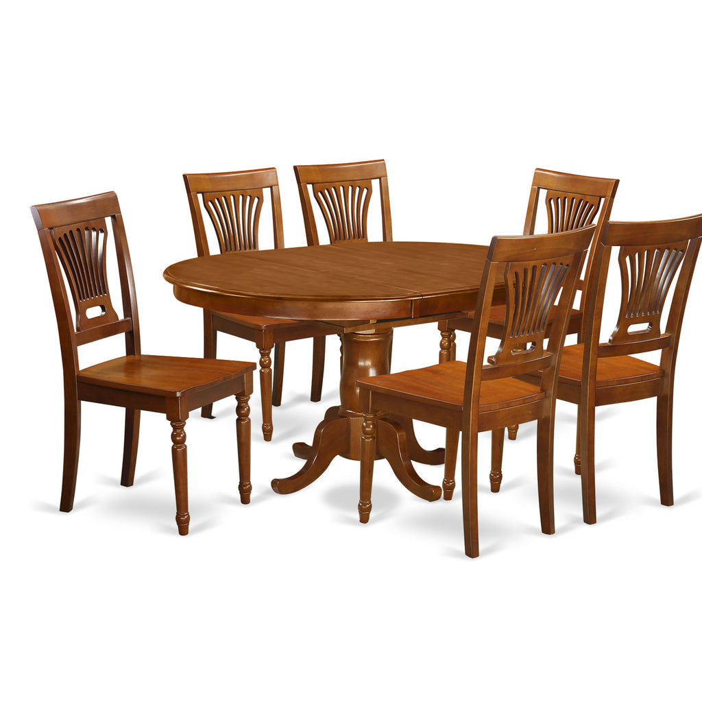 East West Furniture POPL7-SBR-W 7 Piece Dining Table Set Consist of an Oval Wooden Table with Butterfly Leaf and 6 Dining Room Chairs, 42x60 Inch, Saddle Brown