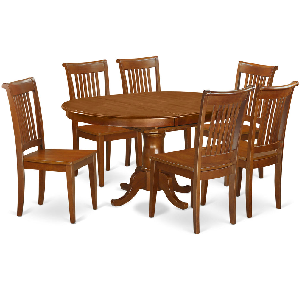 East West Furniture PORT7-SBR-W 7 Piece Dining Room Table Set Consist of an Oval Kitchen Table with Butterfly Leaf and 6 Dining Chairs, 42x60 Inch, Saddle Brown