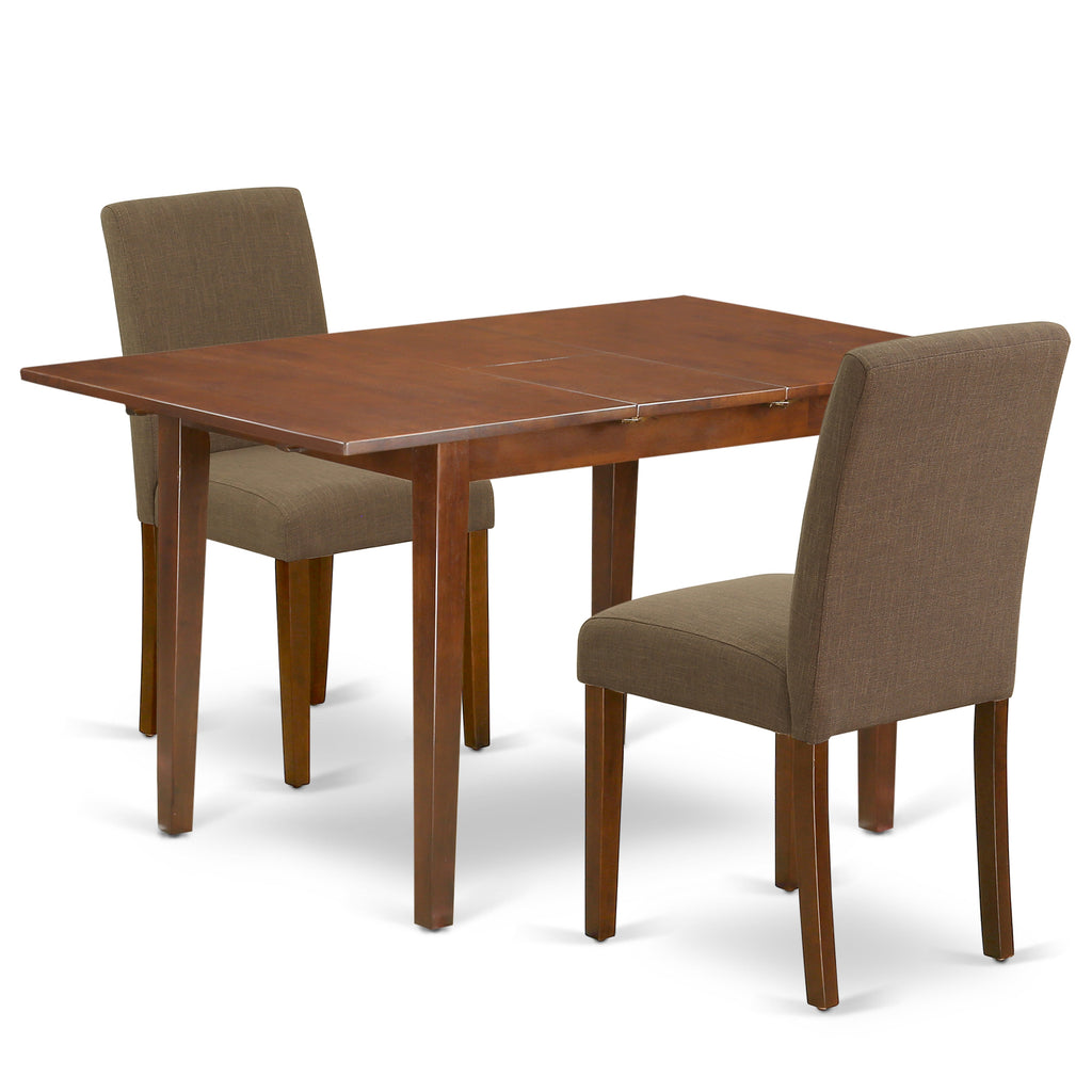 East West Furniture PSAB3-MAH-18 3 Piece Dinette Set for Small Spaces Contains a Rectangle Dining Table with Butterfly Leaf and 2 Coffee Linen Fabric Parson Chairs, 32x60 Inch, Mahogany