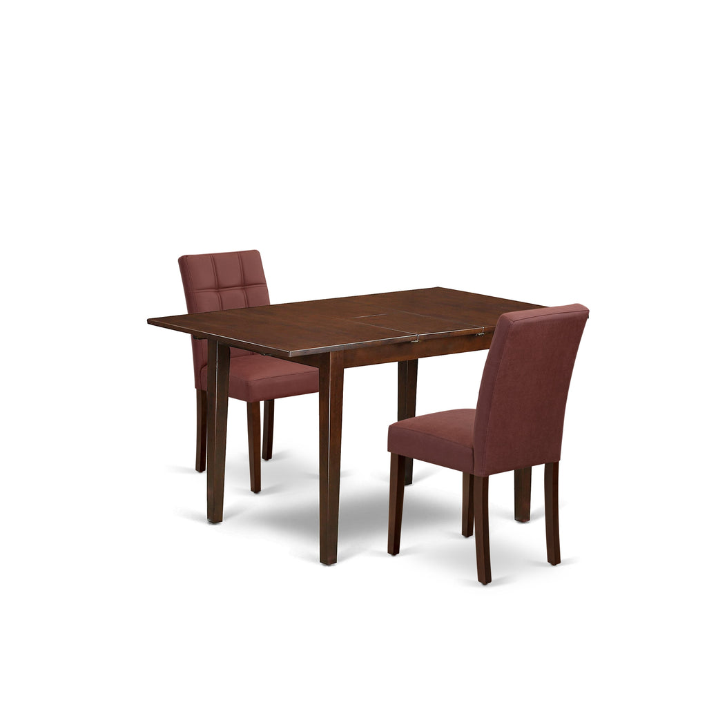 East West Furniture PSAS3-MAH-26 3 Piece Table Set Includes A Dining Table and 2 Burgundy Faux Leather Parsons Chairs, Mahogany
