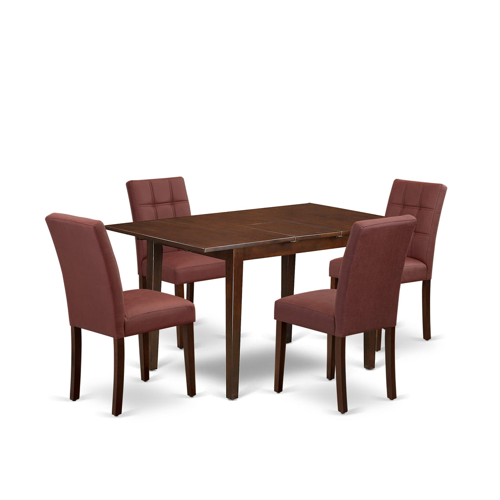 East West Furniture PSAS5-MAH-26 5 Piece Modern Dining Table Set contain A Kitchen Table and 4 Burgundy Faux Leather Mid Century Modern Dining Chairs, Mahogany