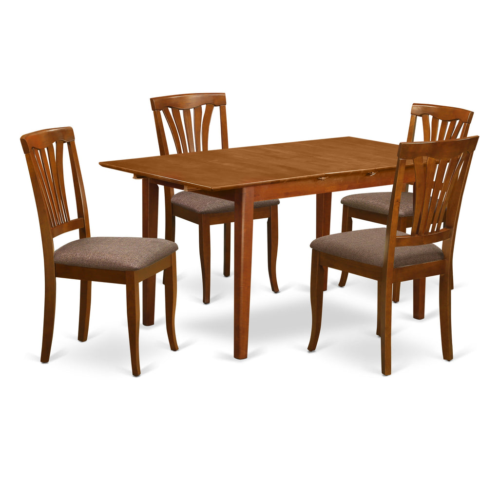 East West Furniture PSAV5-SBR-C 5 Piece Kitchen Table Set for 4 Includes a Rectangle Dining Room Table with Butterfly Leaf and 4 Linen Fabric Upholstered Chairs, 32x60 Inch, Saddle Brown