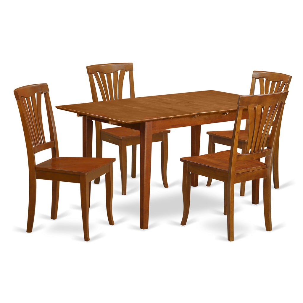 East West Furniture PSAV5-SBR-W 5 Piece Dining Set Includes a Rectangle Dining Table with Butterfly Leaf and 4 Kitchen Chairs, 32x60 Inch, Saddle Brown