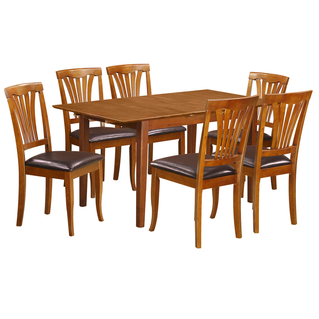 East West Furniture PSAV7-SBR-LC 7 Piece Kitchen Table Set Consist of a Rectangle Dining Table with Butterfly Leaf and 6 Faux Leather Dining Room Chairs, 32x60 Inch, Saddle Brown